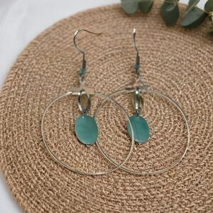 Elegant Handcrafted Silver and Turquoise Hoop Earrings